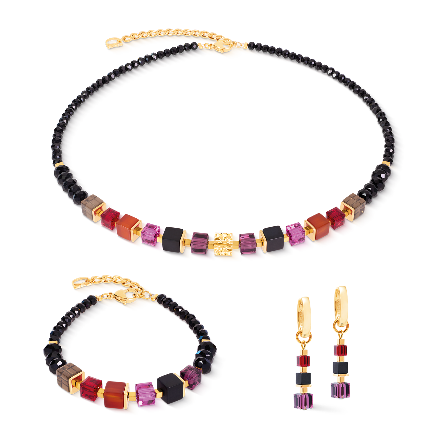 Collier Cube Mix Precious Berry doré