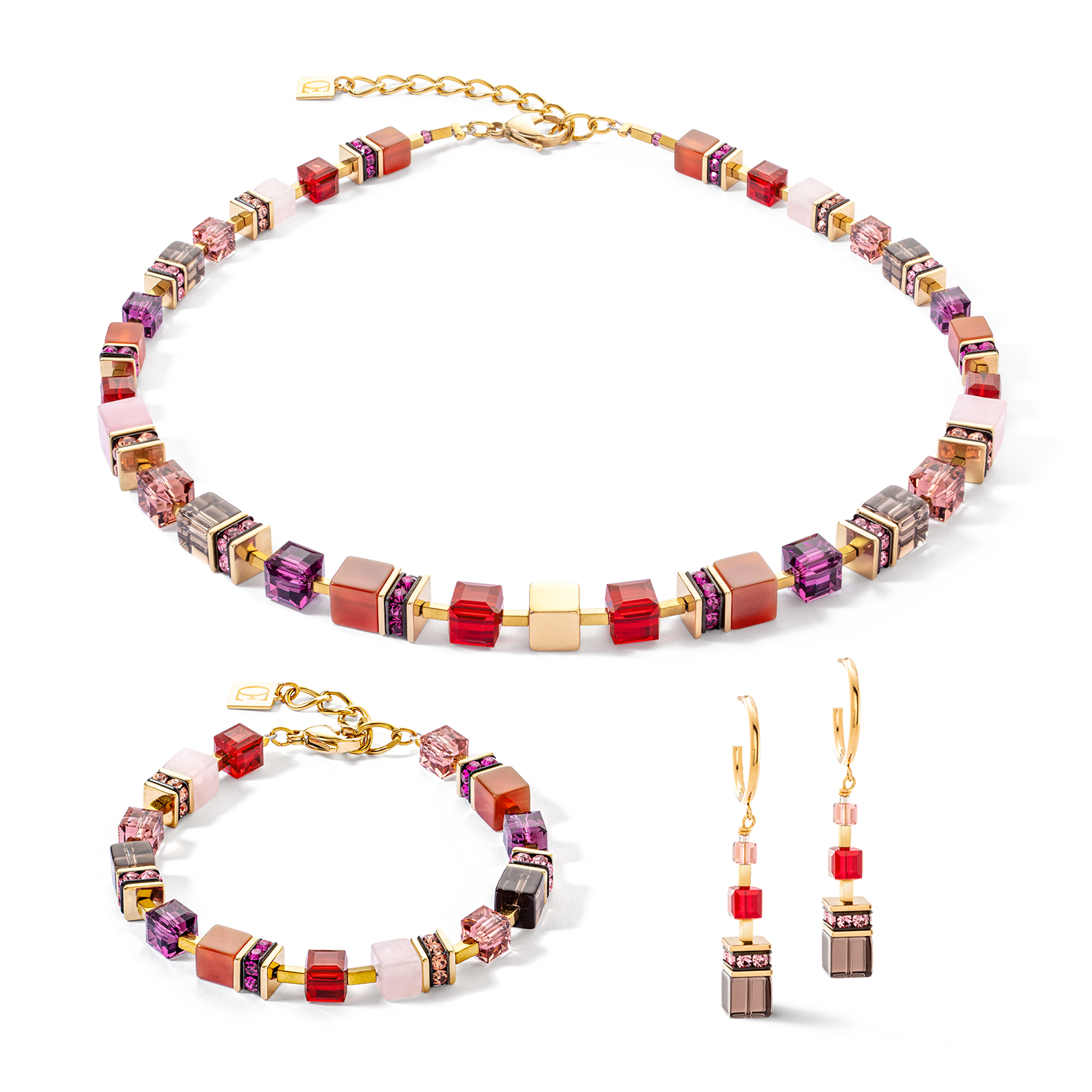 Collier GeoCUBE® Precious statement or-rouge