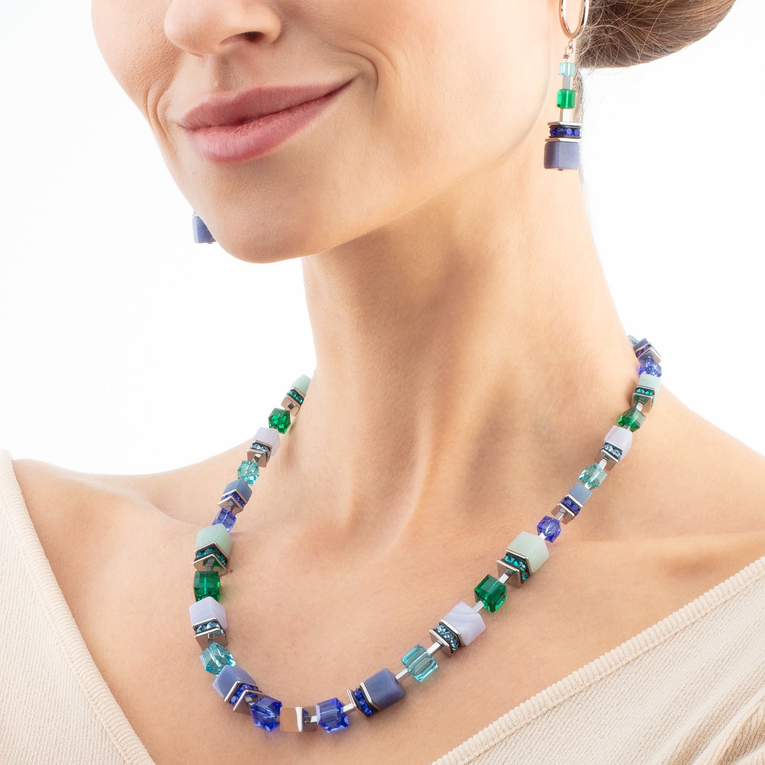 Boucles d'oreilles GeoCUBE® Precious Statement argent-ocean