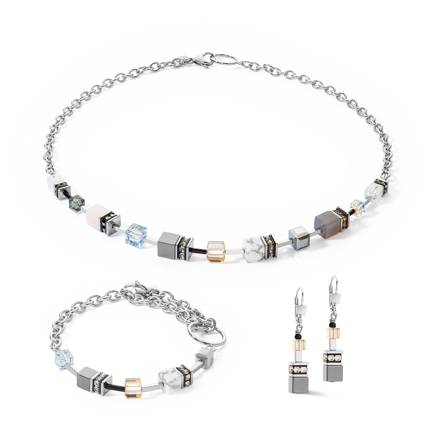 Collier GeoCUBE® Iconic Precious Chain gris-beige