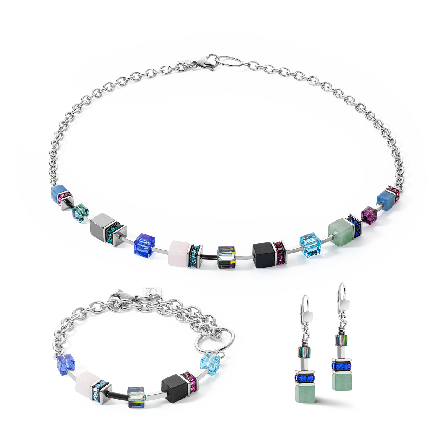 Boucles d'oreilles GeoCUBE® Iconic Precious Chain argent-multicolore