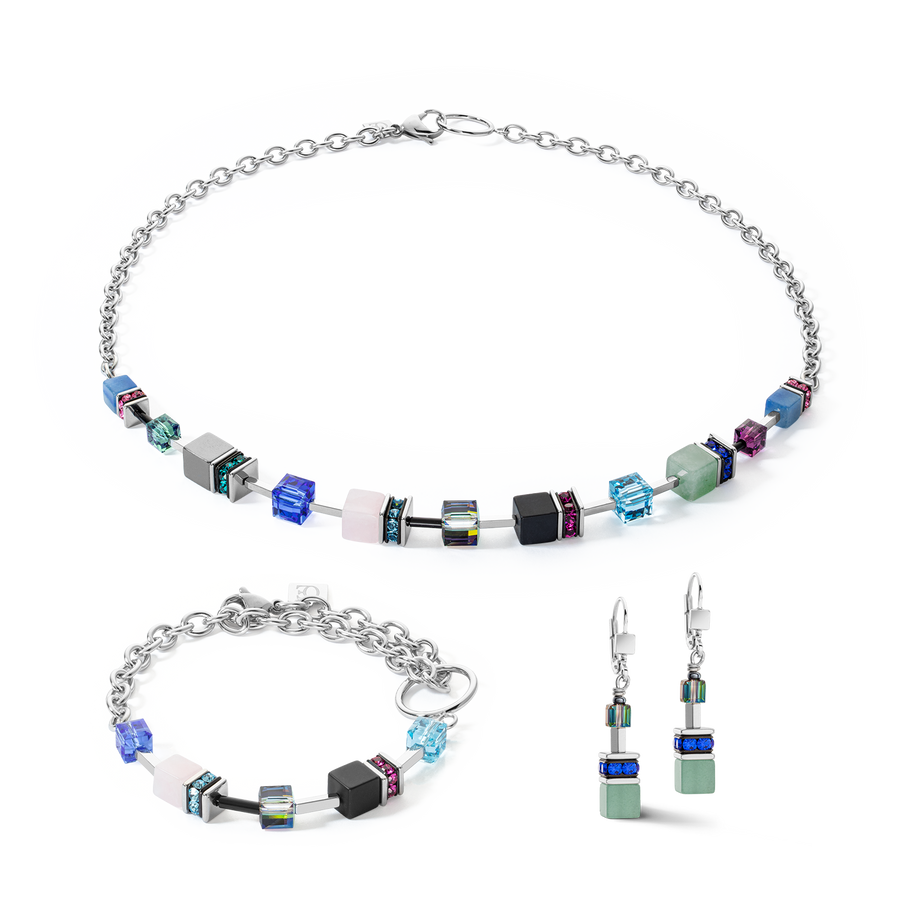 Boucles d'oreilles GeoCUBE® Iconic Precious Chain argent-multicolore