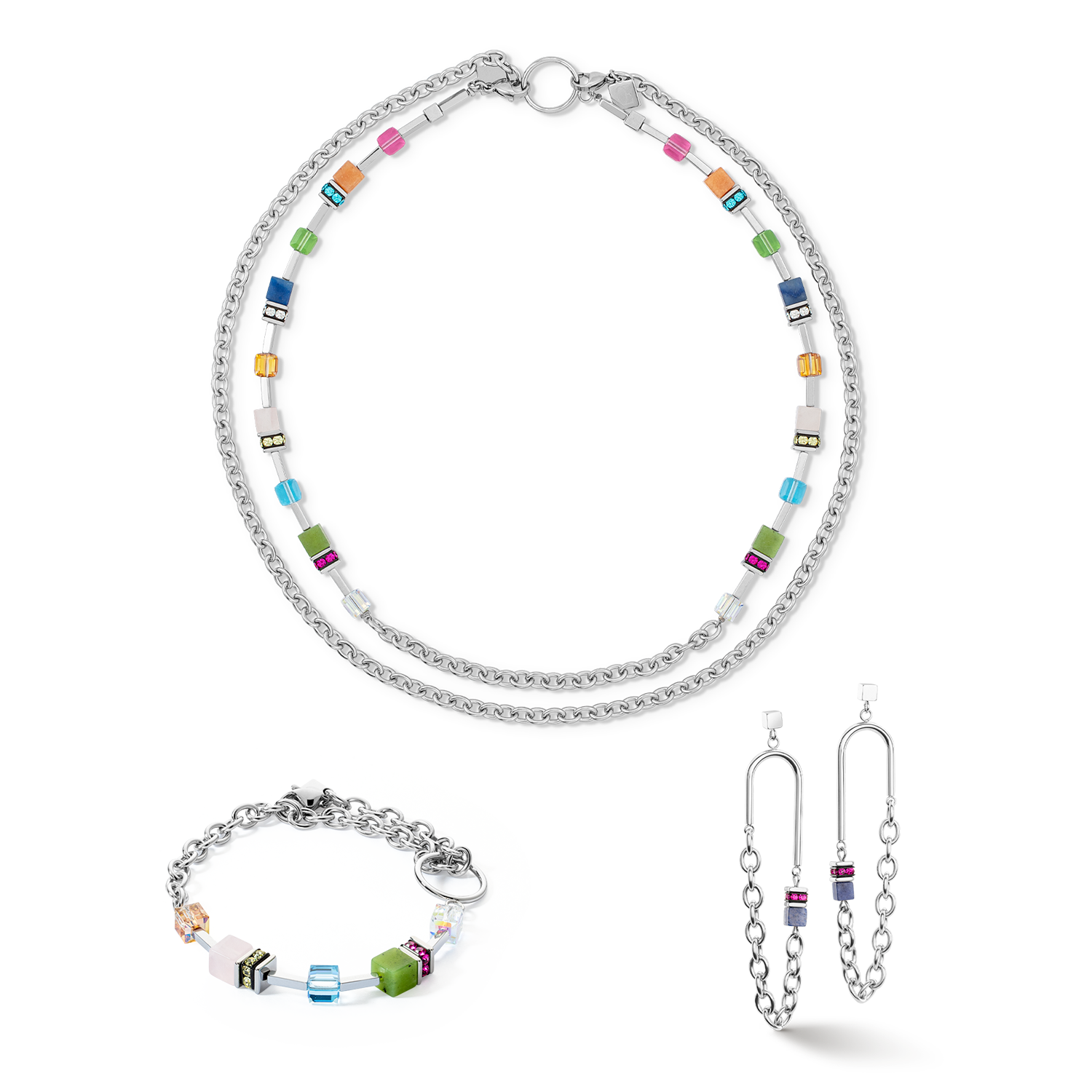 Collier GeoCUBE® Iconic Boho argent-multicolore