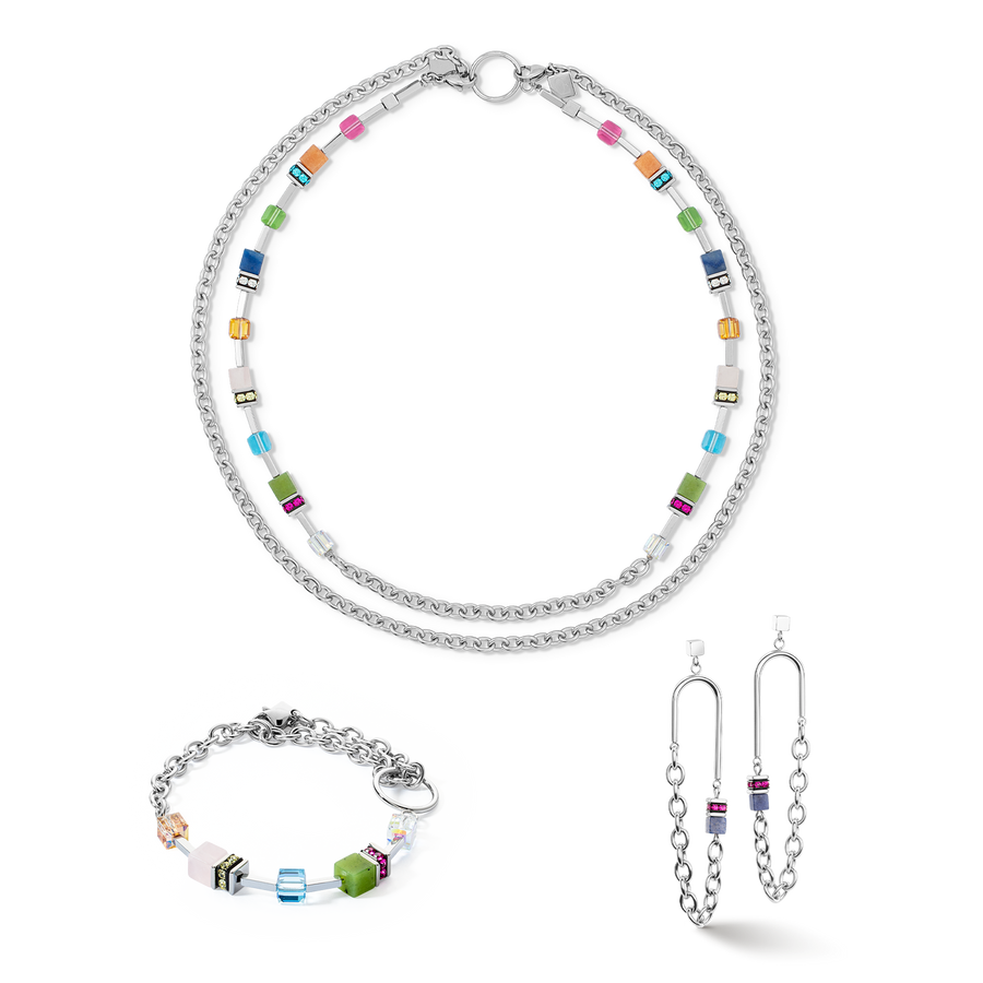 Collier GeoCUBE® Iconic Boho argent-multicolore