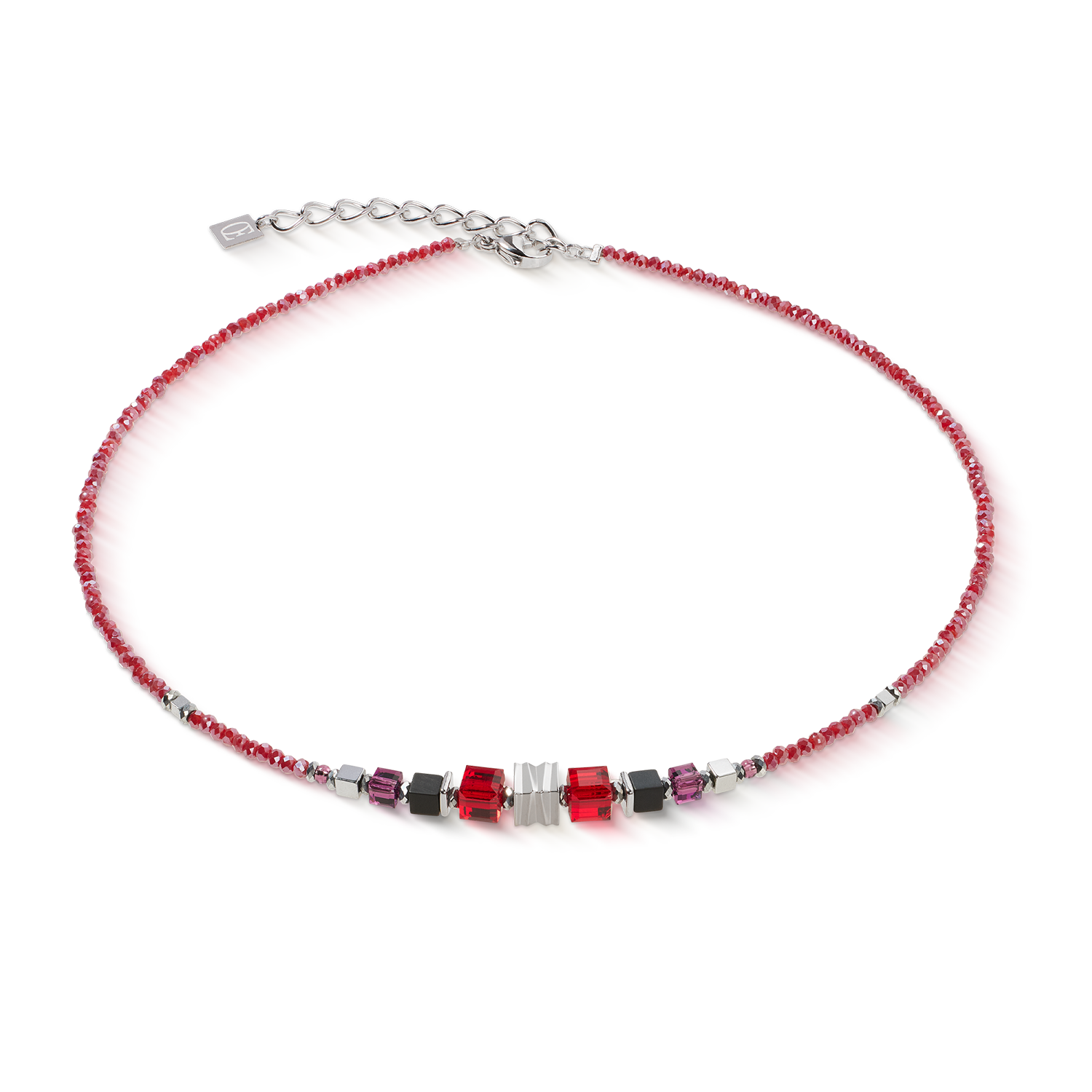 Collier Wave Cube Flow argent-rouge