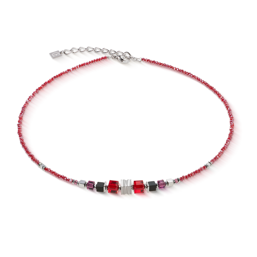Collier Wave Cube Flow argent-rouge