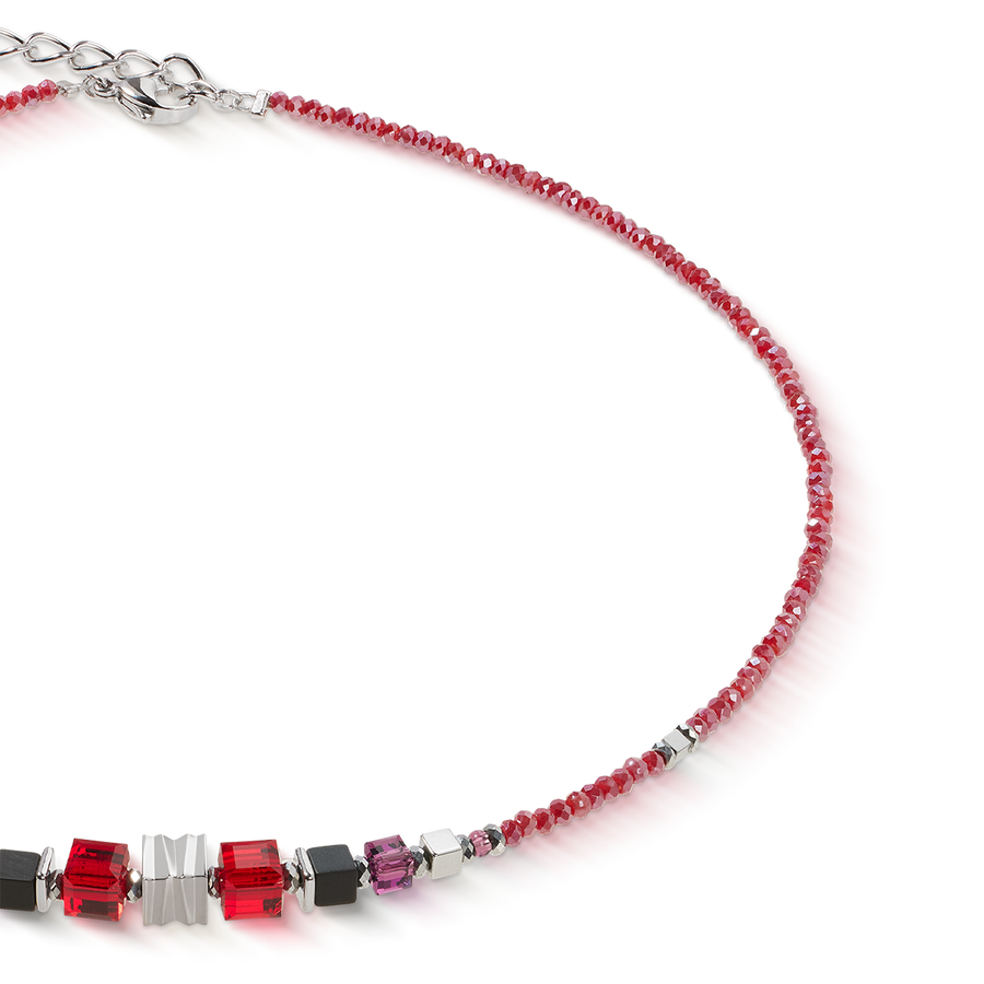 Collier Wave Cube Flow argent-rouge