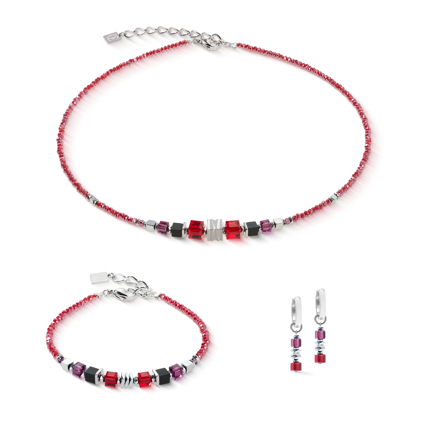 Collier Wave Cube Flow argent-rouge