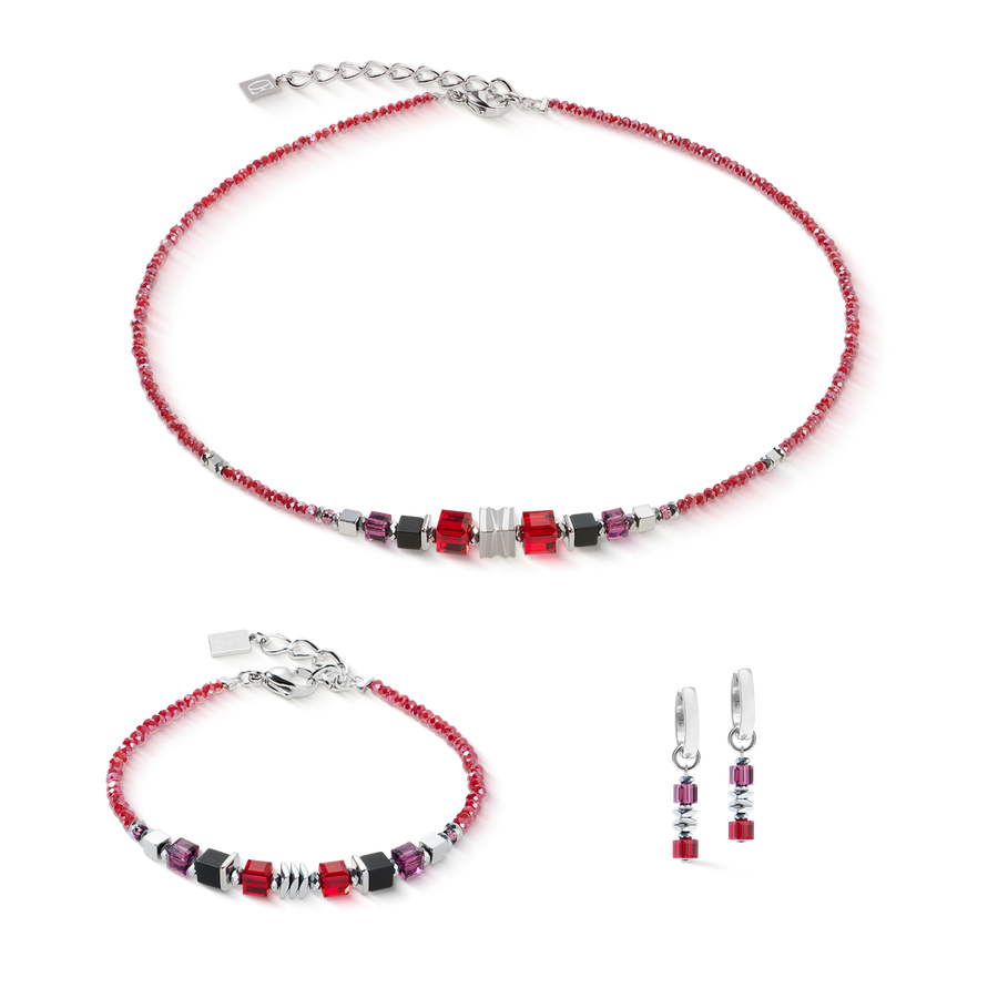 Collier Wave Cube Flow argent-rouge