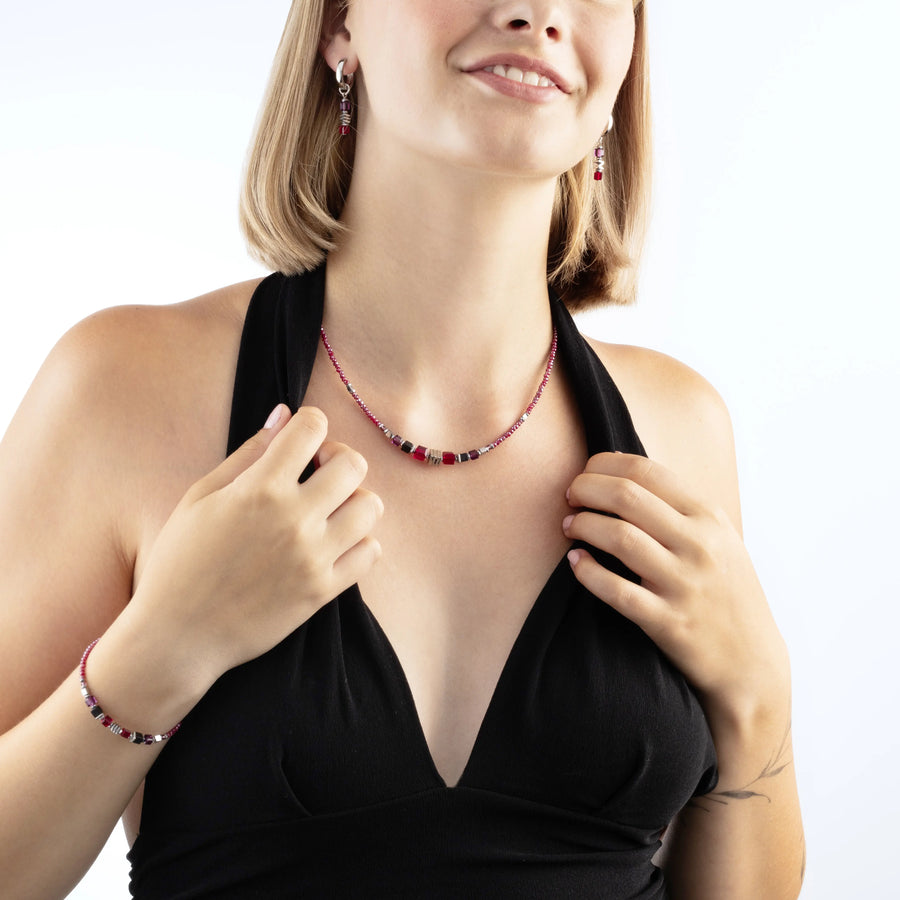 Collier Wave Cube Flow argent-rouge