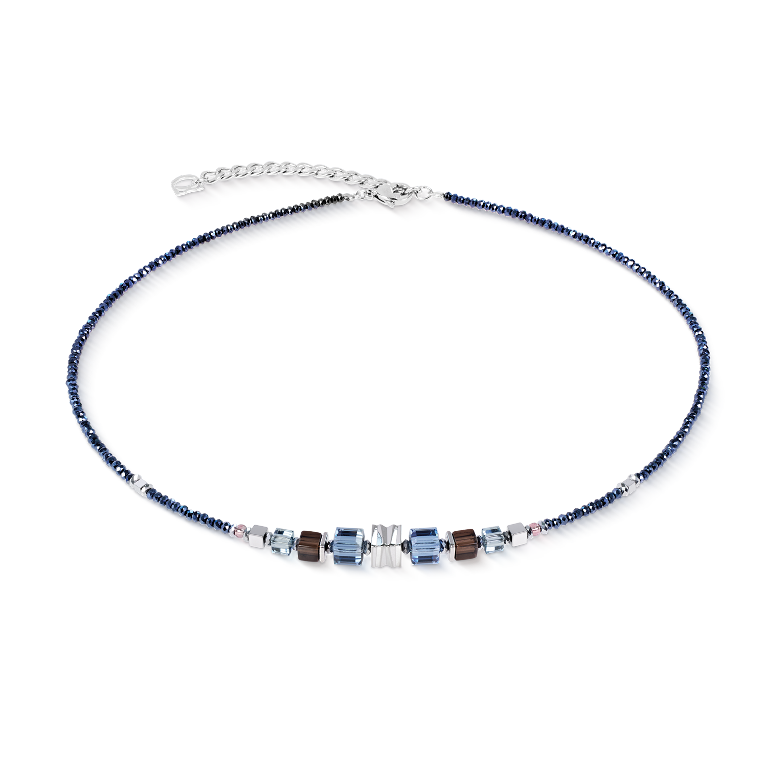 Collier Wave Cube Flow argent-bleu