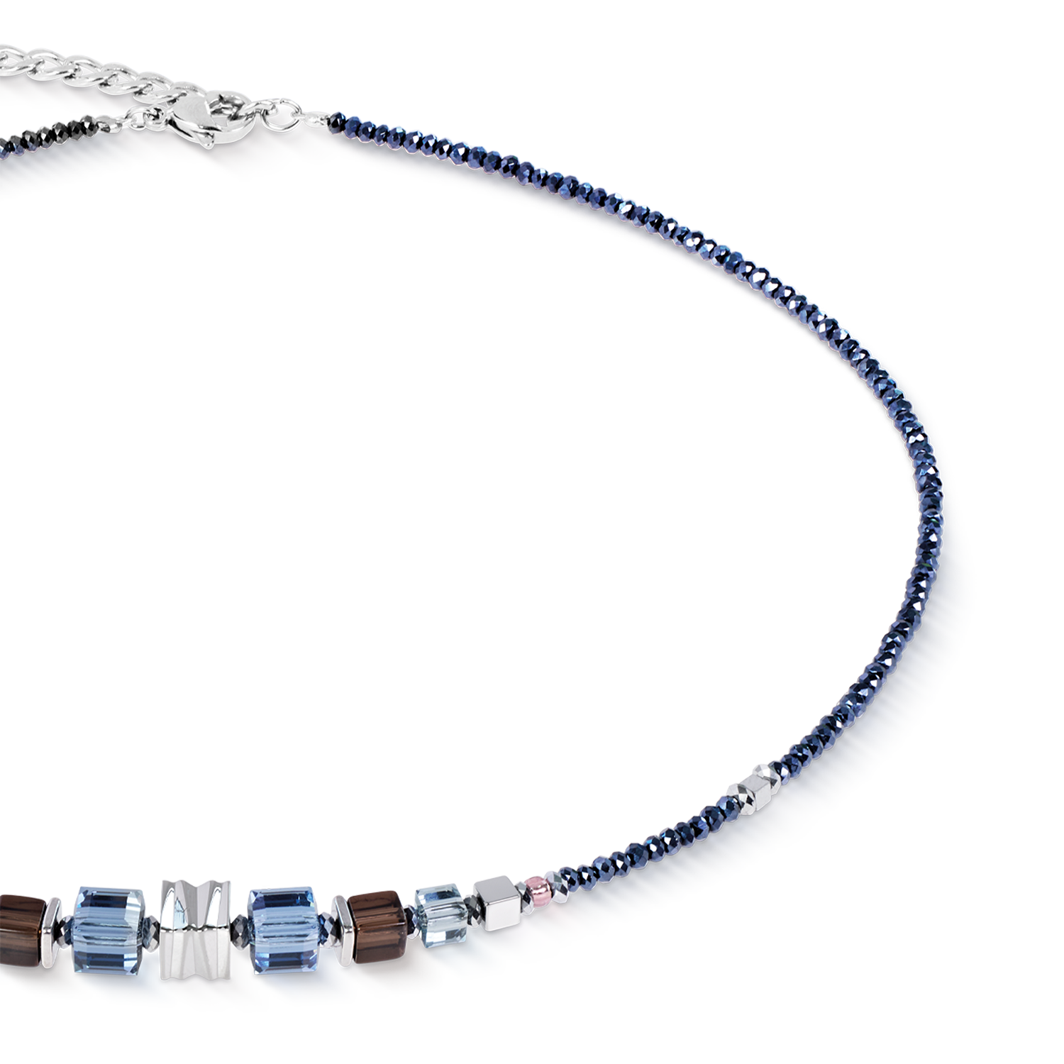 Collier Wave Cube Flow argent-bleu