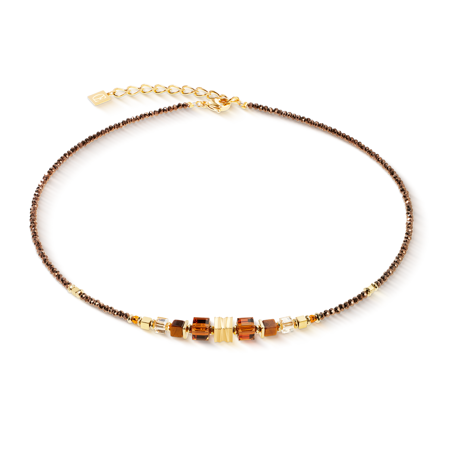 Collier Wave Cube Flow or-marron