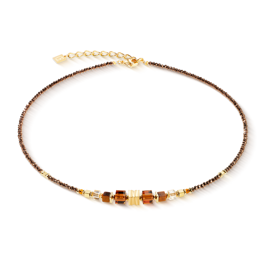 Collier Wave Cube Flow or-marron
