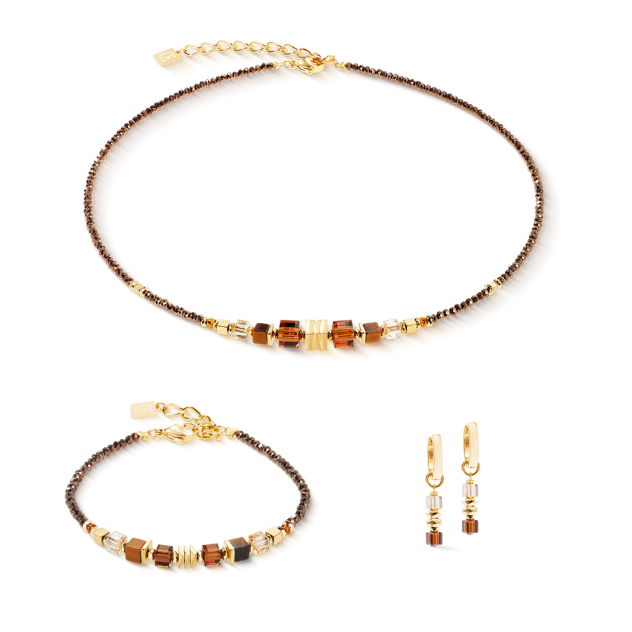 Collier Wave Cube Flow or-marron