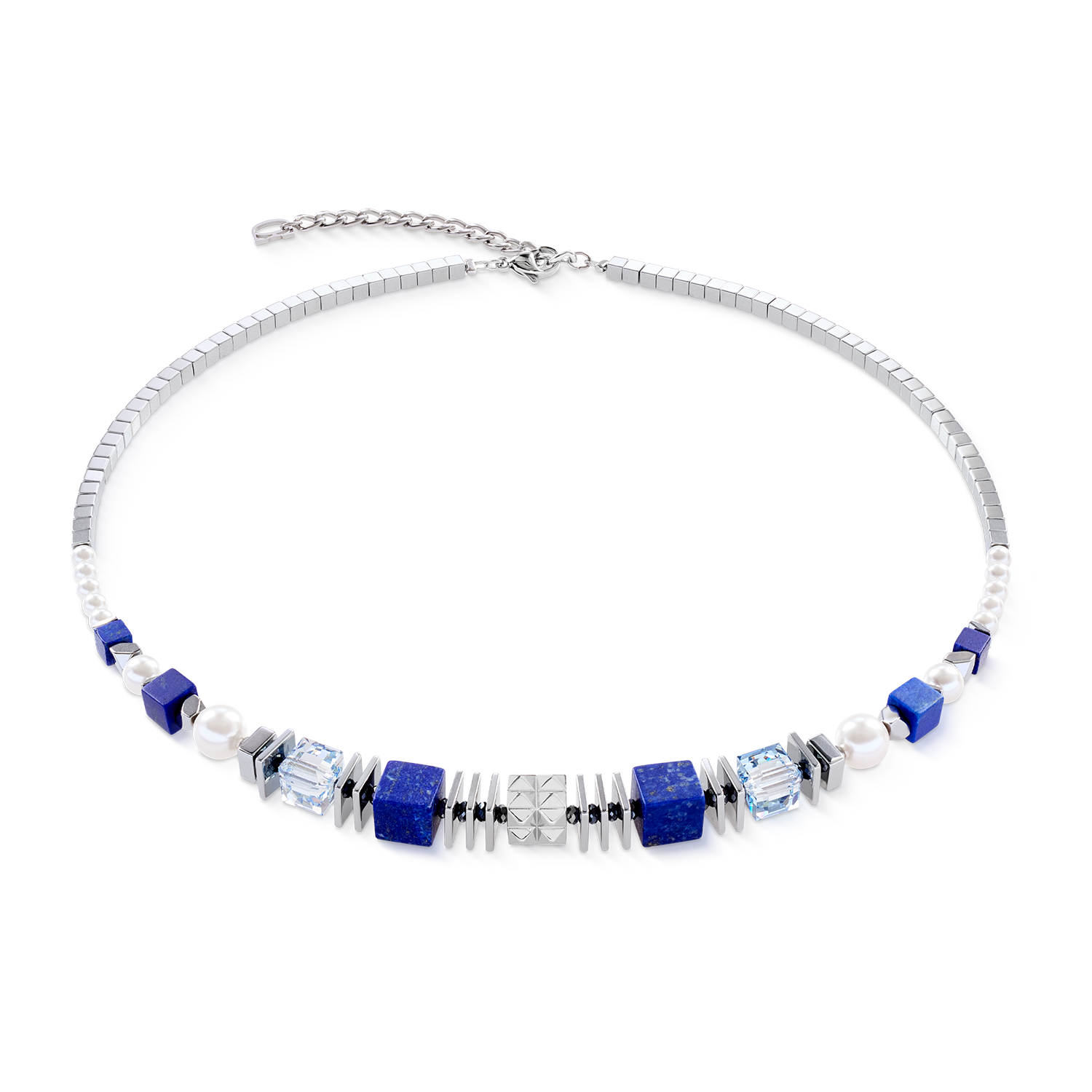 Collier Statement Cube Facets argent-bleu