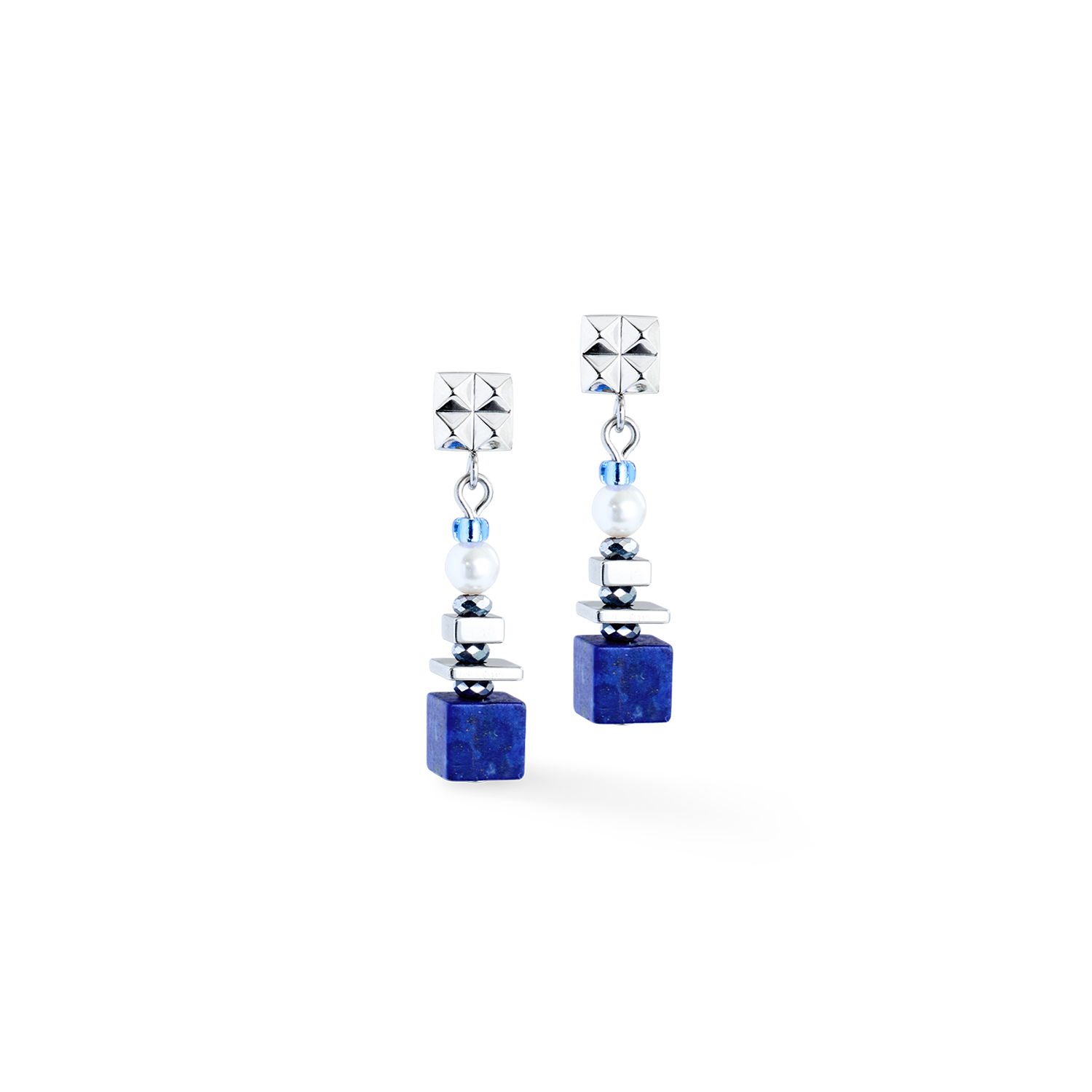 Boucles d'oreilles Statement Cube Facets argent-bleu