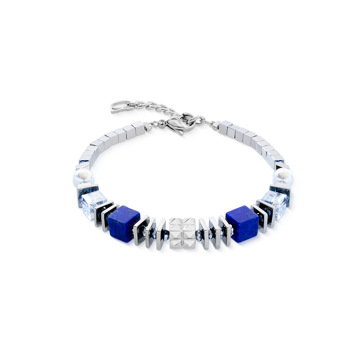 Bracelet Statement Cube Facets argent-bleu