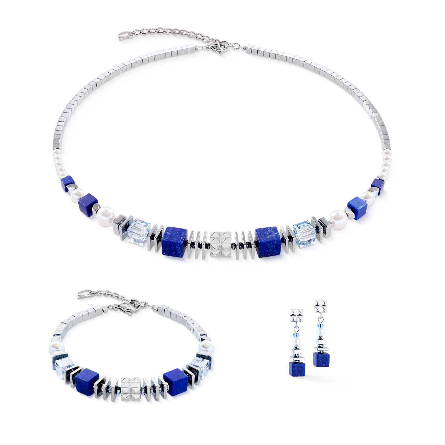 Bracelet Statement Cube Facets argent-bleu