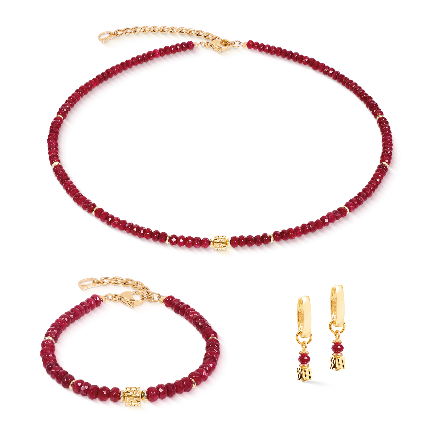 Collier Hammered Cube Ruby Or