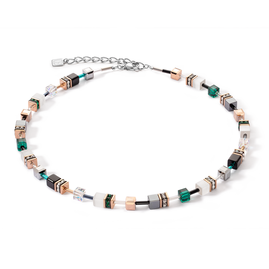 Collier GeoCUBE® Iconic or rose blanc & vert foncé