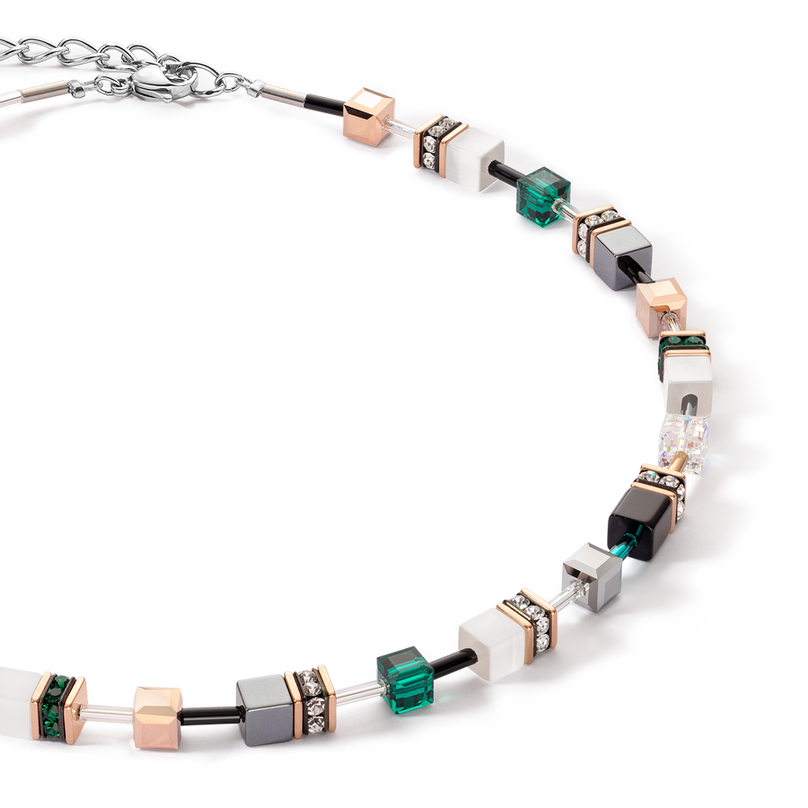 Collier GeoCUBE® Iconic or rose blanc & vert foncé