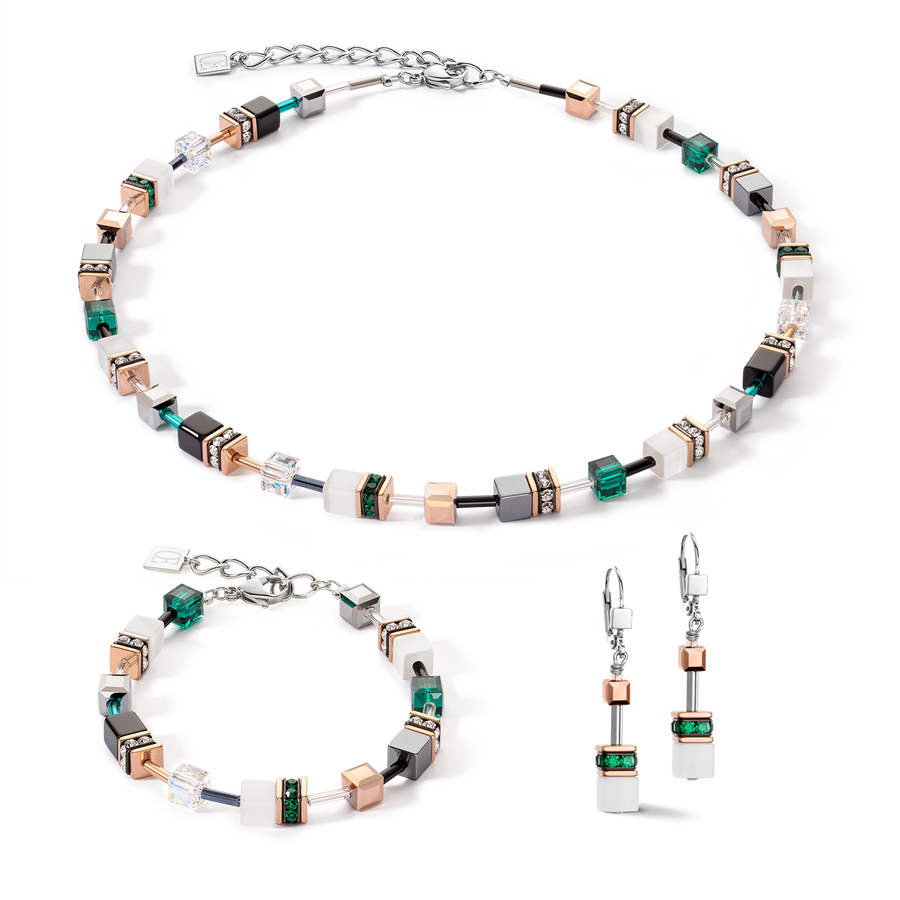 Collier GeoCUBE® Iconic or rose blanc & vert foncé