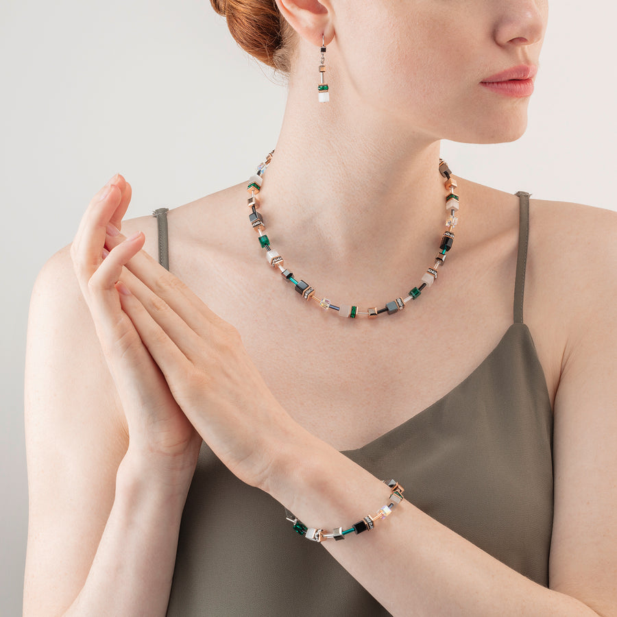 Collier GeoCUBE® Iconic or rose blanc & vert foncé