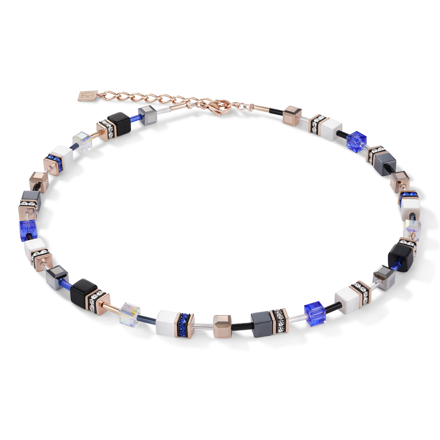 Collier GeoCUBE® or rose, blanc & bleu