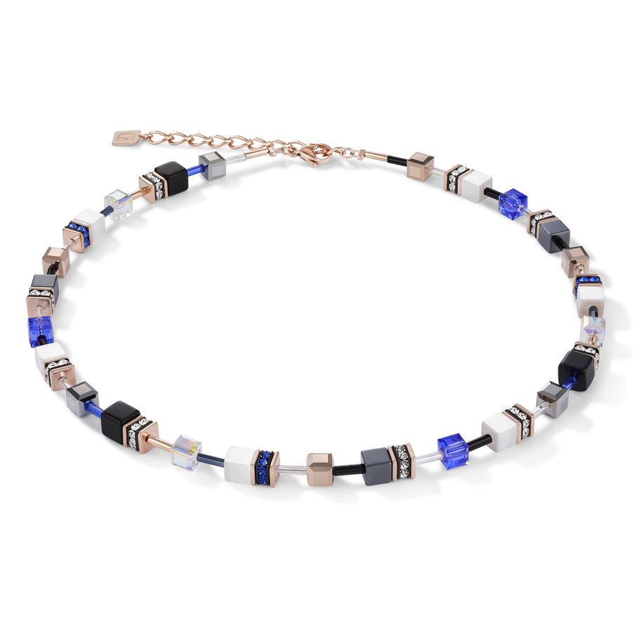 Collier GeoCUBE® or rose, blanc & bleu
