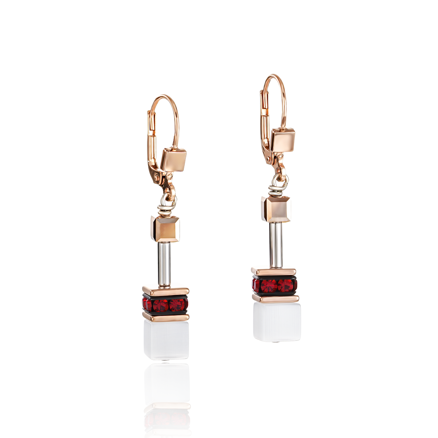 Boucles d'oreille GeoCUBE® or rose, blanc & rouge