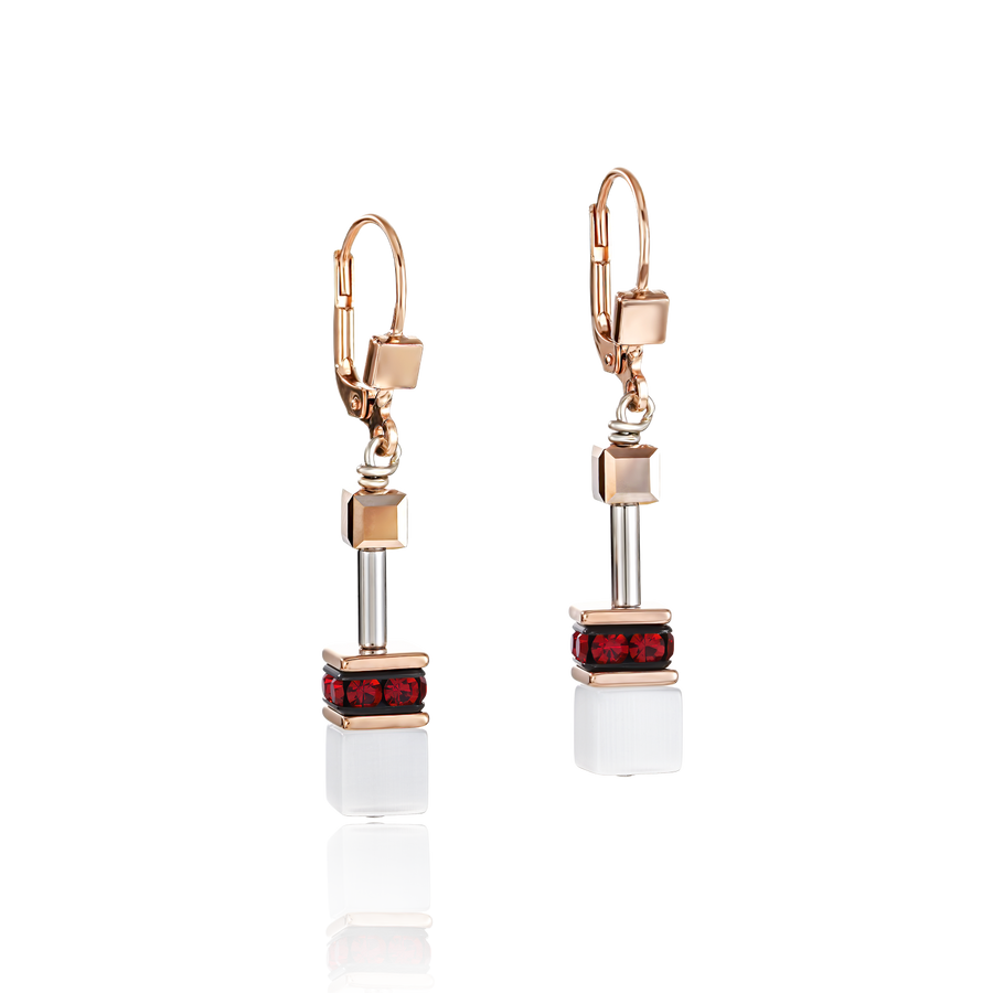 Boucles d'oreille GeoCUBE® or rose, blanc & rouge