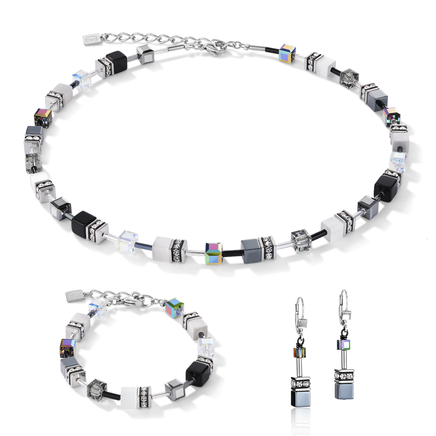 Bracelet GeoCUBE® noir-blanc-hématite
