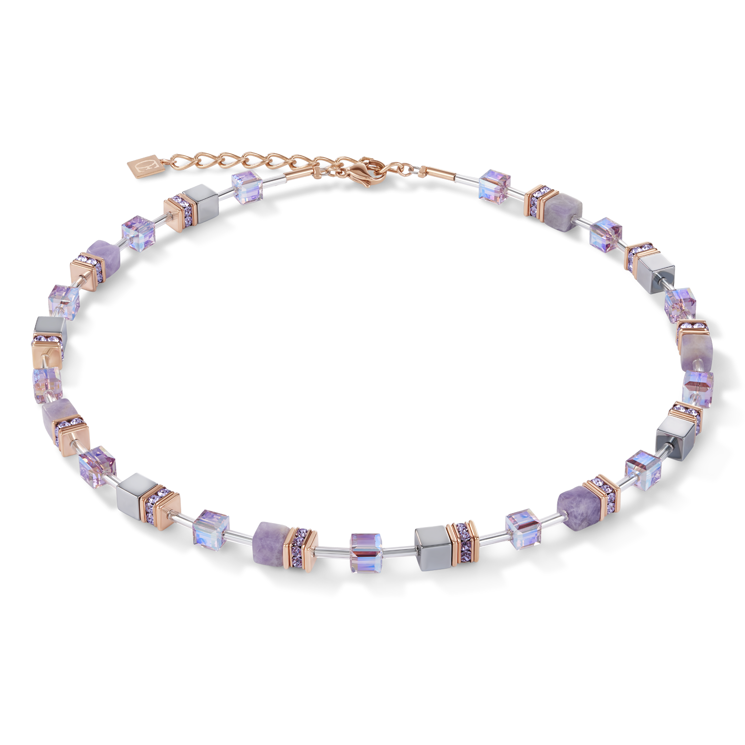 Collier GeoCUBE® Améthyste clair & hématite lilas