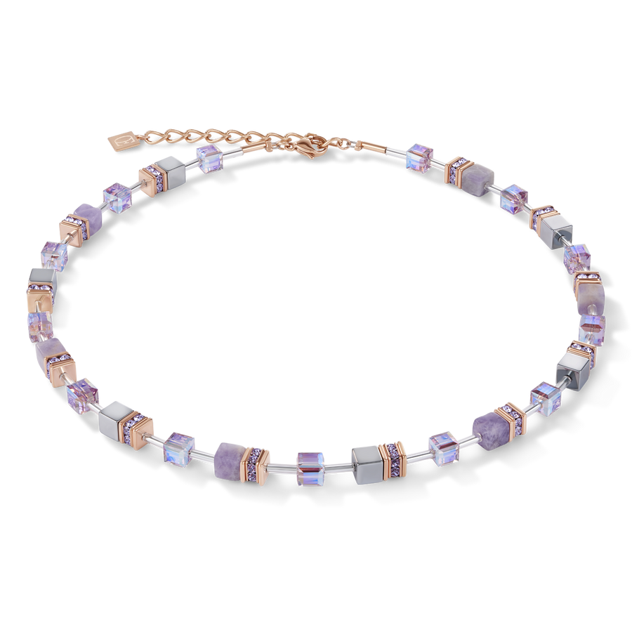 Collier GeoCUBE® Améthyste clair & hématite lilas