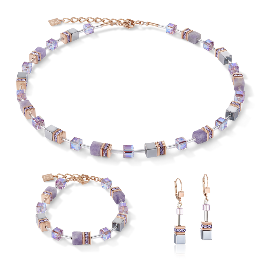 Collier GeoCUBE® Améthyste clair & hématite lilas