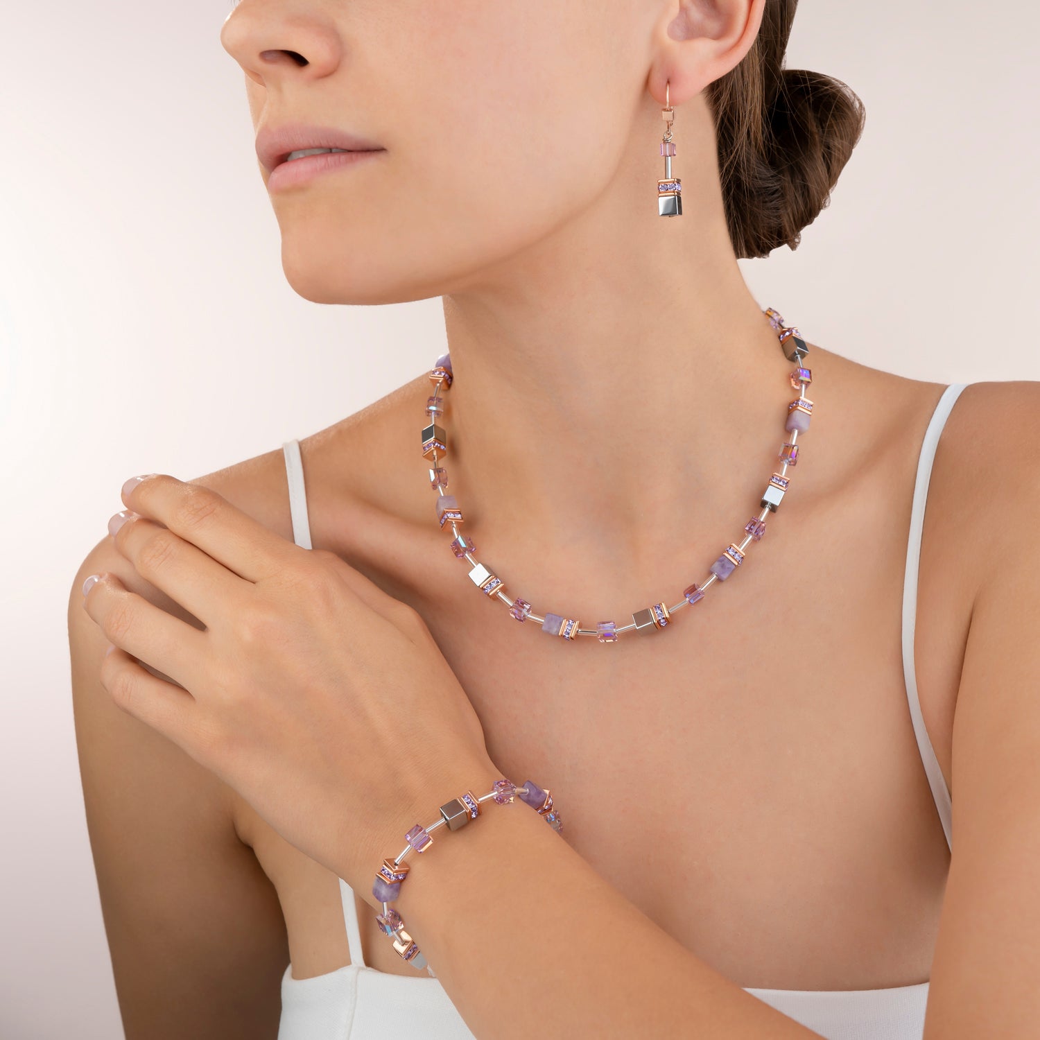 Collier GeoCUBE® Améthyste clair & hématite lilas