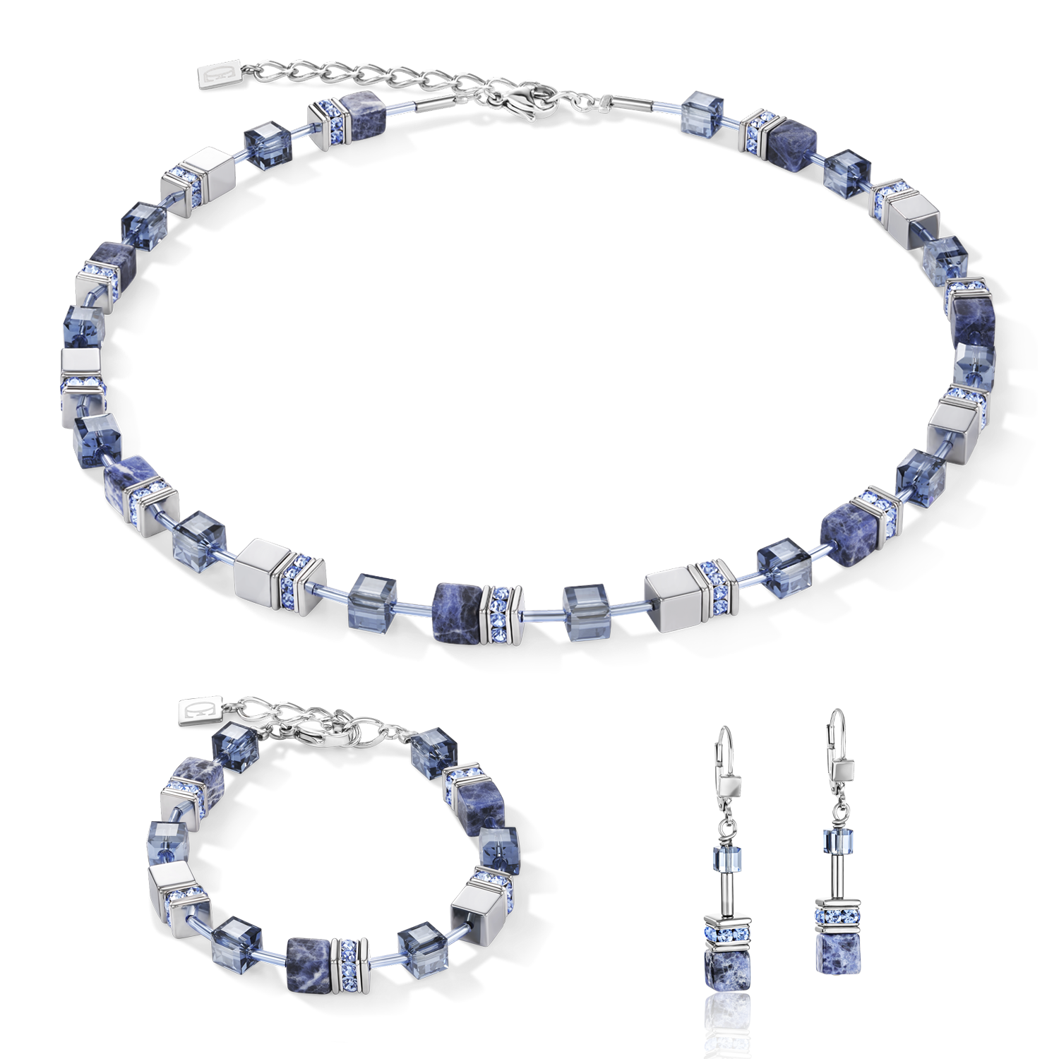 Boucles d'oreille GeoCUBE® sodalite & hématite bleu