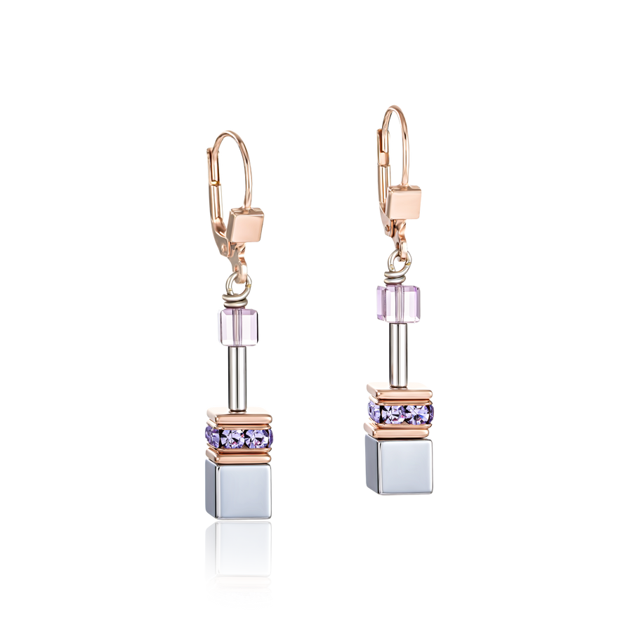 Boucles d'oreille GeoCUBE® Améthyste clair & hématite lilas