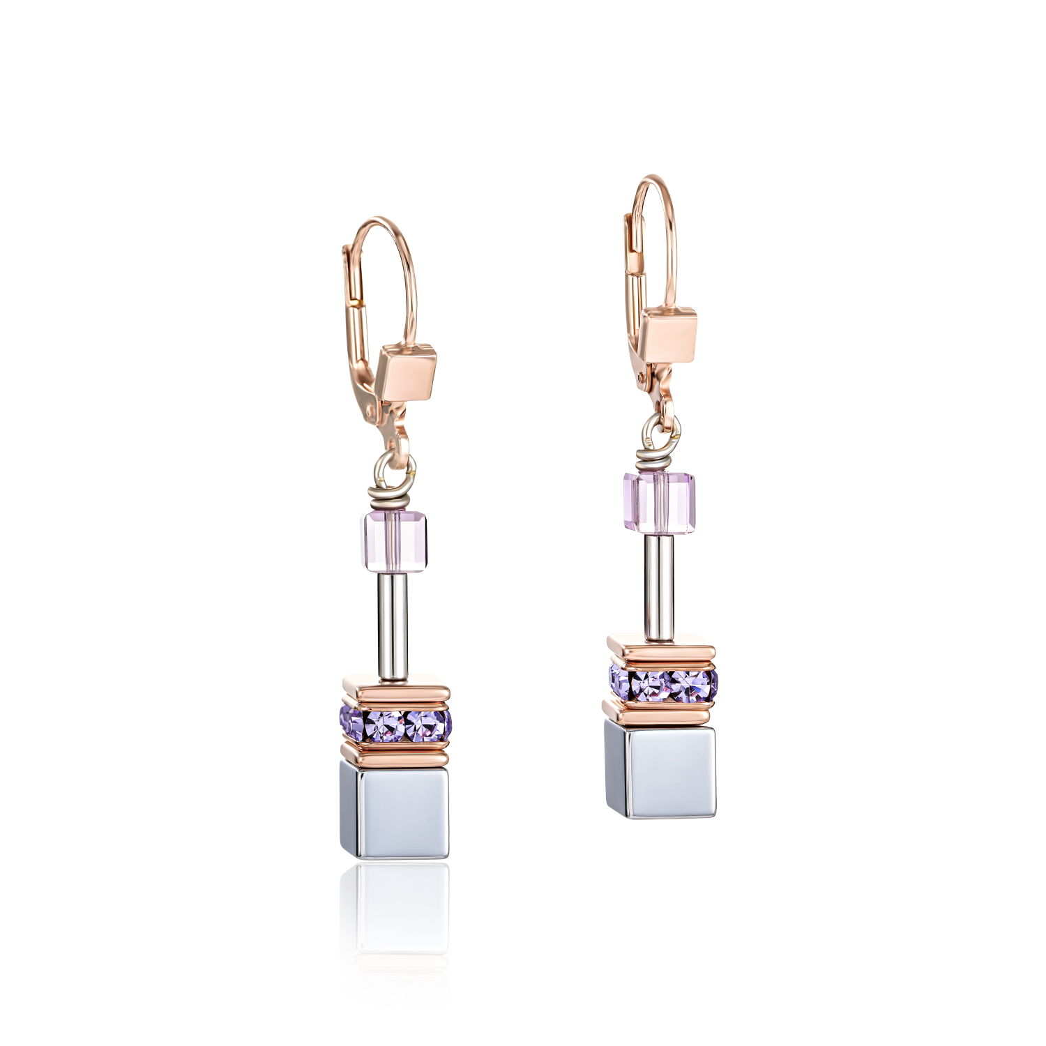 Boucles d'oreille GeoCUBE® Améthyste clair & hématite lilas