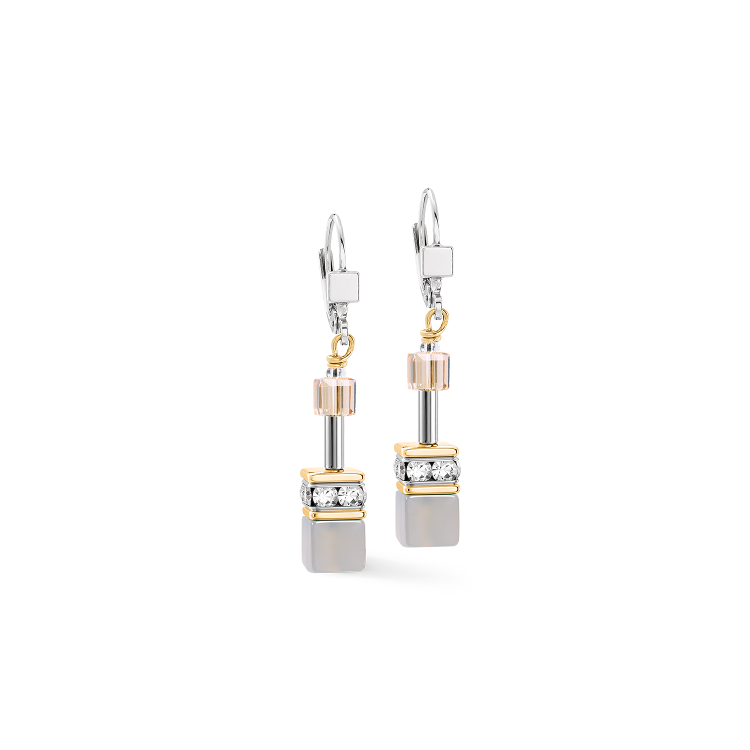 Boucles d'oreilles pendantes GeoCUBE® Agate & Hématite gris-or