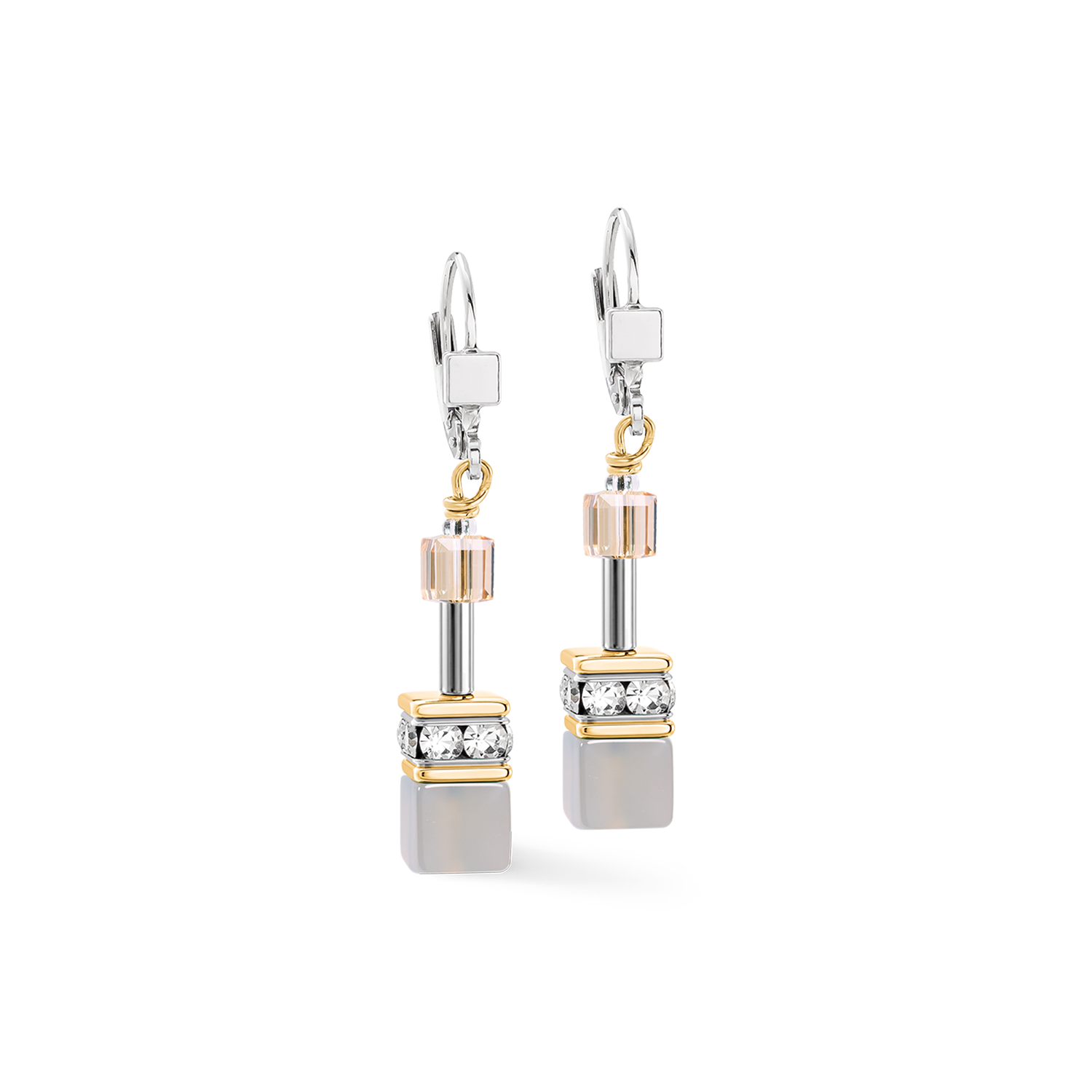 Boucles d'oreilles pendantes GeoCUBE® Agate & Hématite gris-or