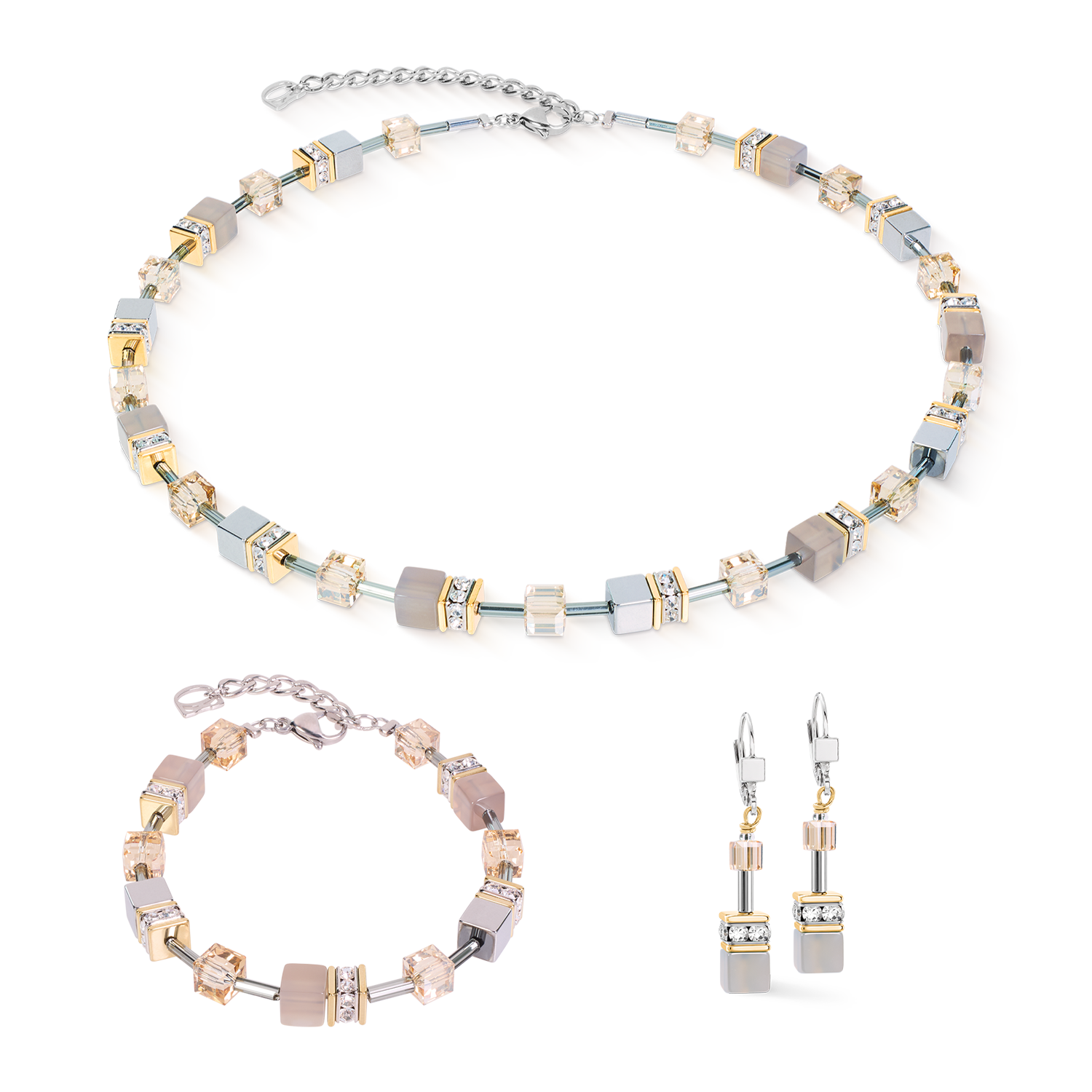 Bracelet GeoCUBE® Agate & Hématite gris-or