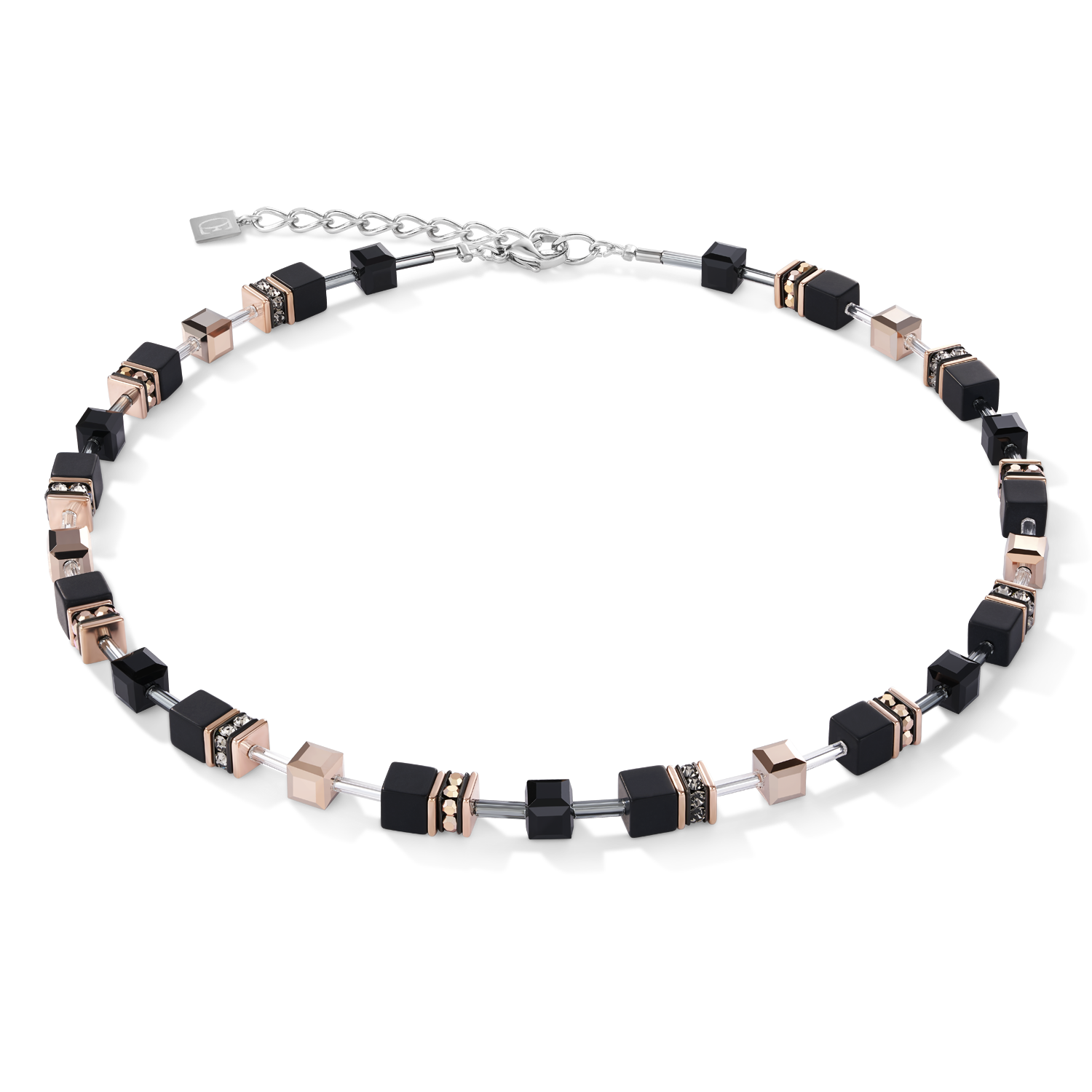Collier GeoCUBE® onyx noir-or rose