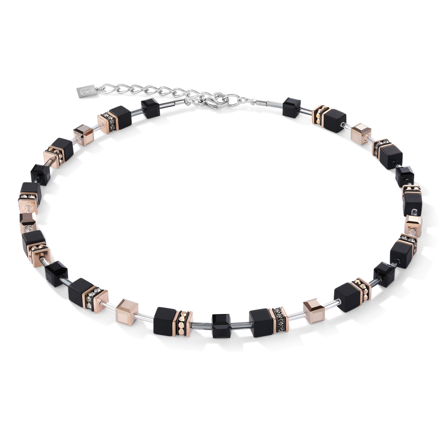 Collier GeoCUBE® onyx noir-or rose