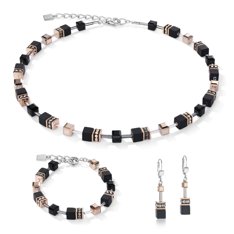 Collier GeoCUBE® onyx noir-or rose