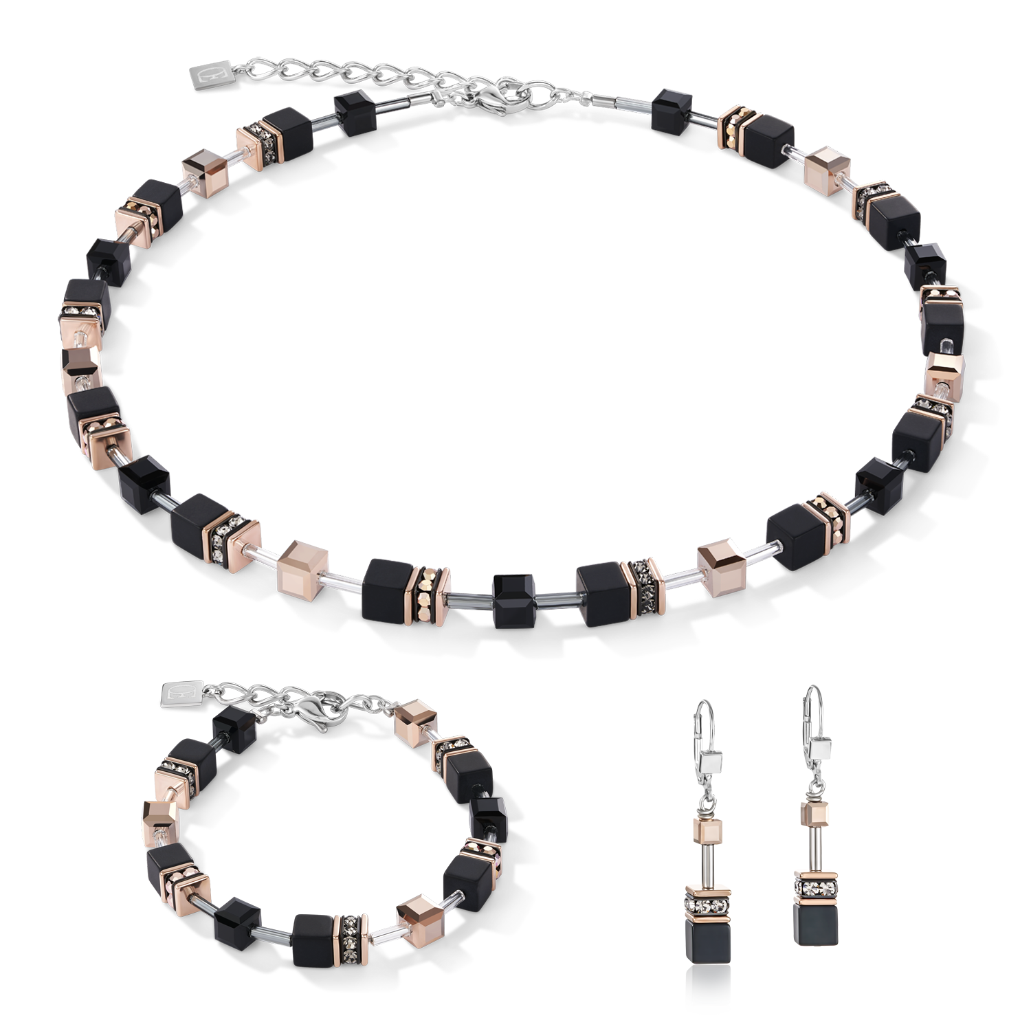 Boucles d'oreille GeoCUBE® onyx noir-or rose