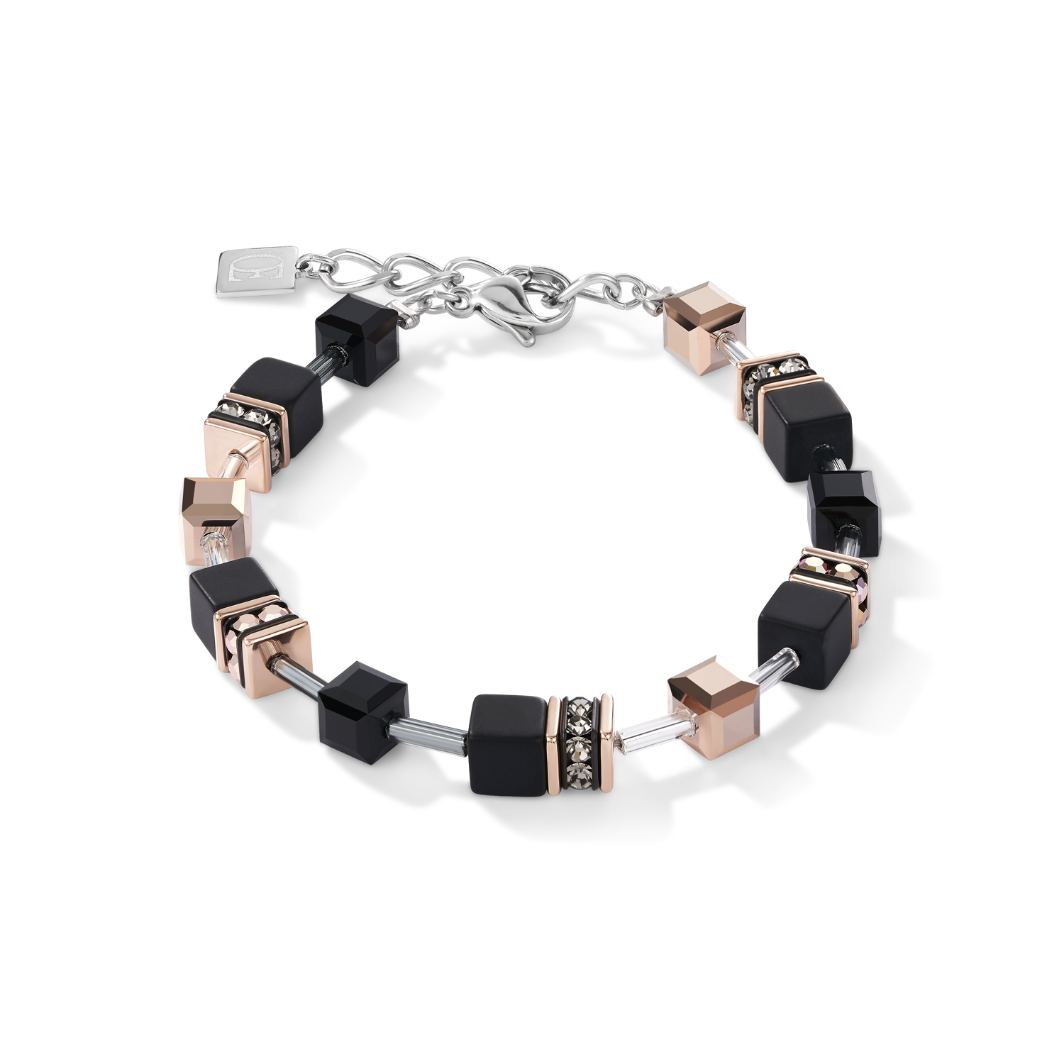 Bracelet GeoCUBE® onyx noir-or rose