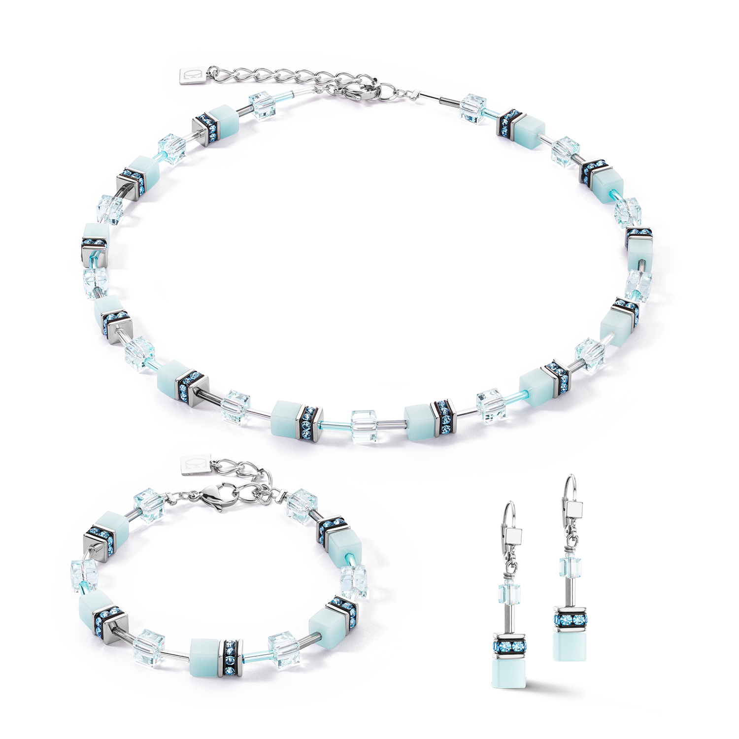 Collier GeoCUBE® Iconic Mono Or bleu glacier