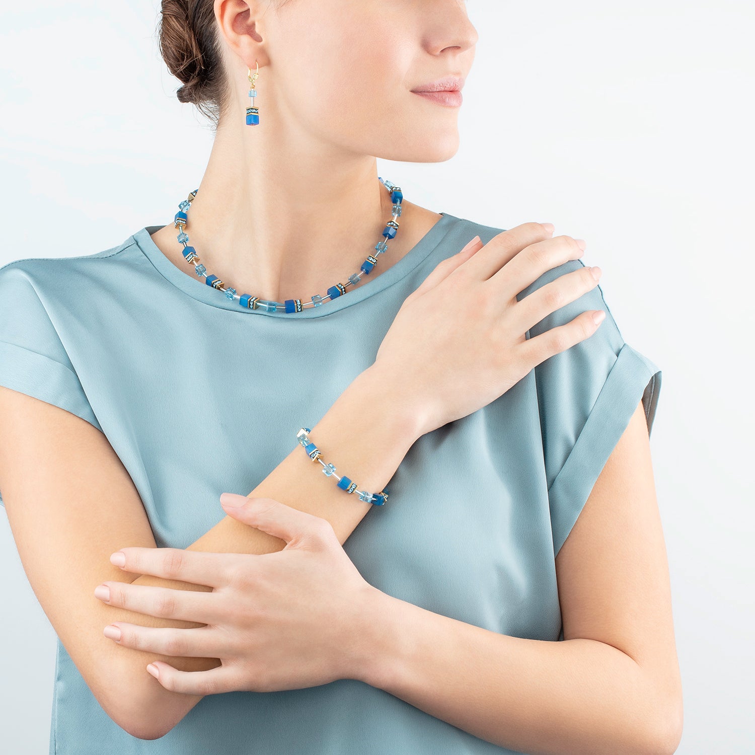 Boucles d'oreilles GeoCUBE® Iconic Mono Or turquoise